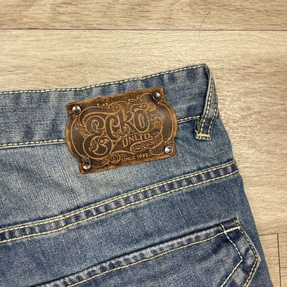 Ecko Unltd Jeans Mens 30 Blue Baggy Straight Denim Y2K - Picture 8 of 13